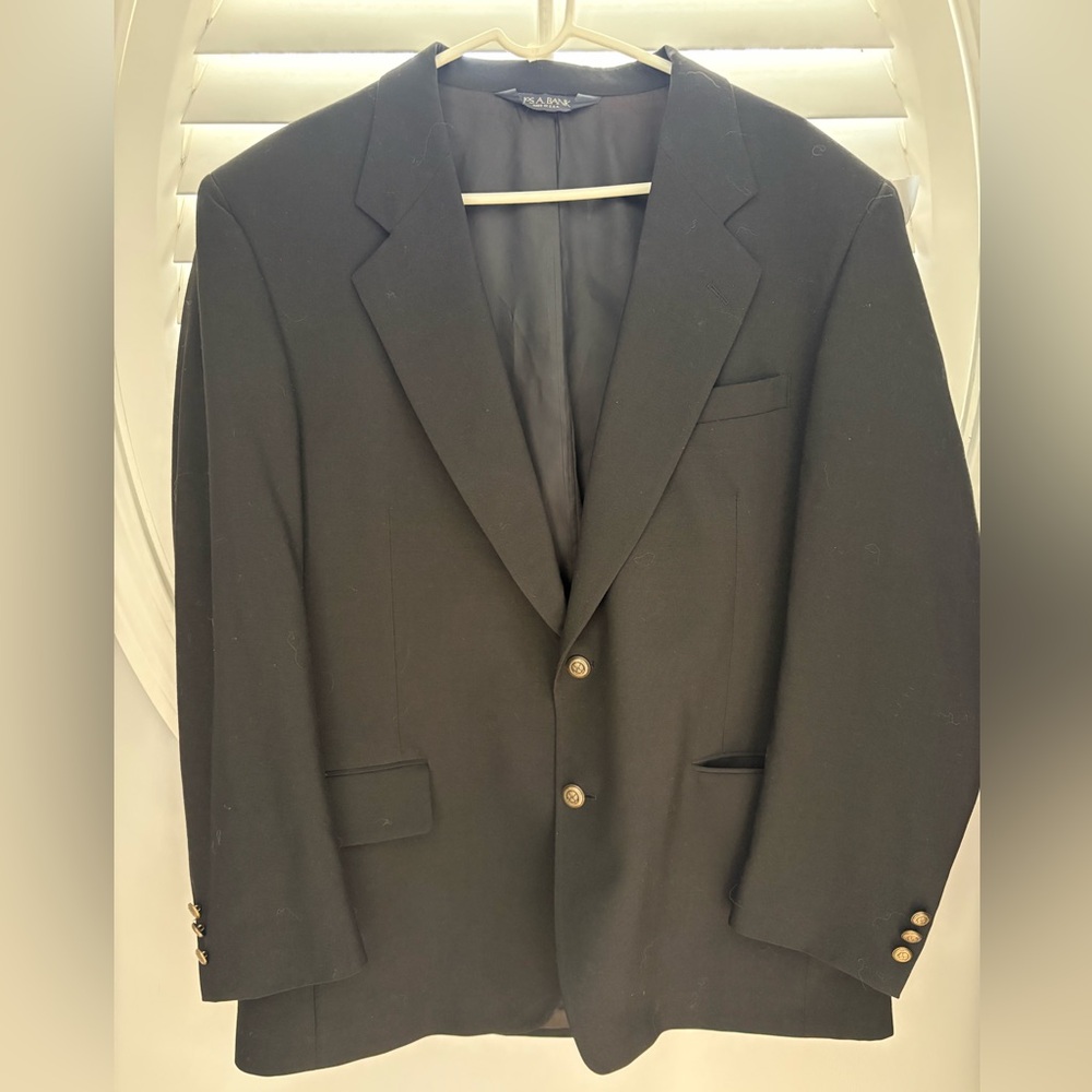 Jos A. Bank black wool blazer jacket executive collection gold buttons 44R